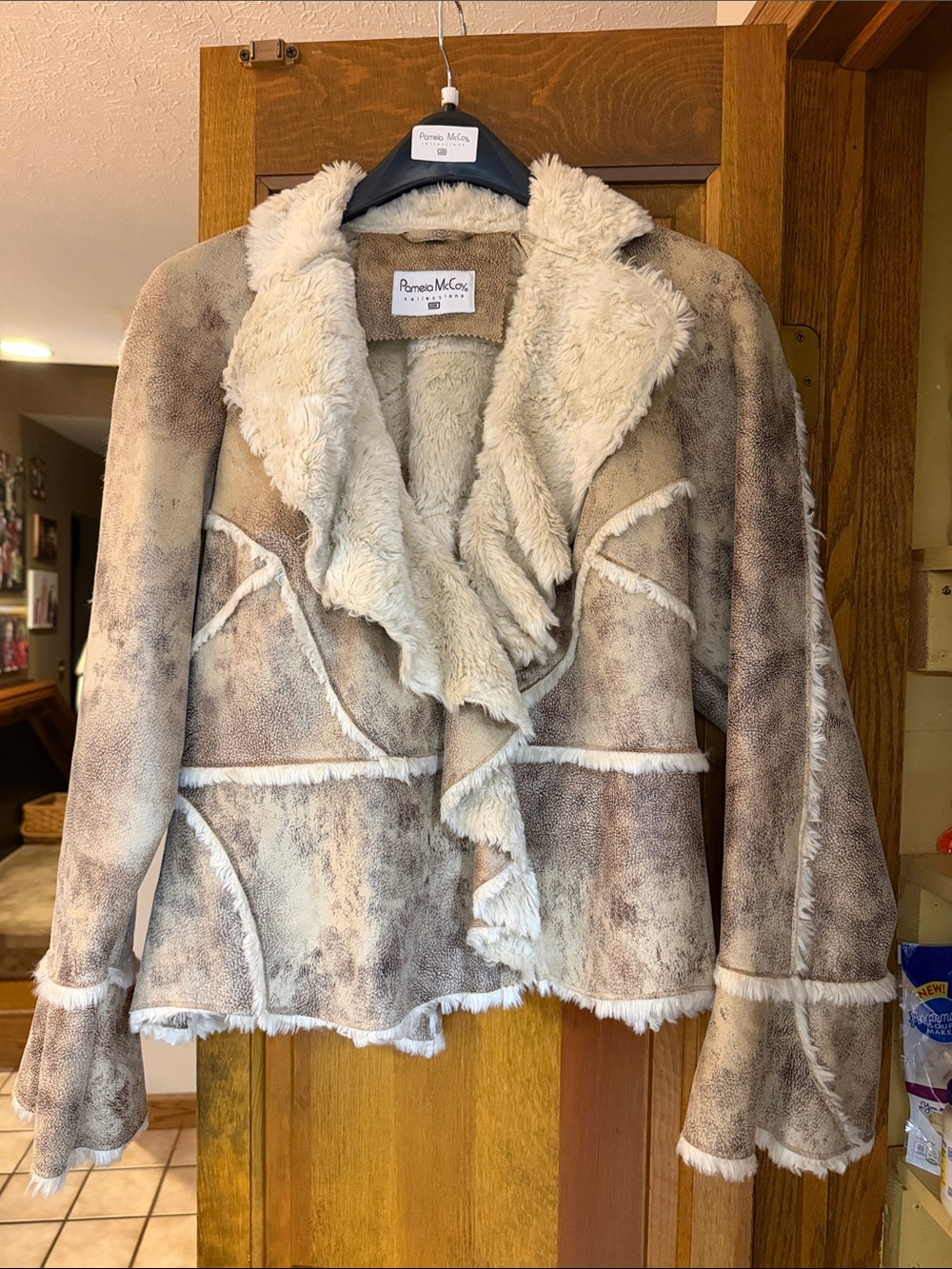Pamela McCoy Beige and Cream Faux Shearling Jacket